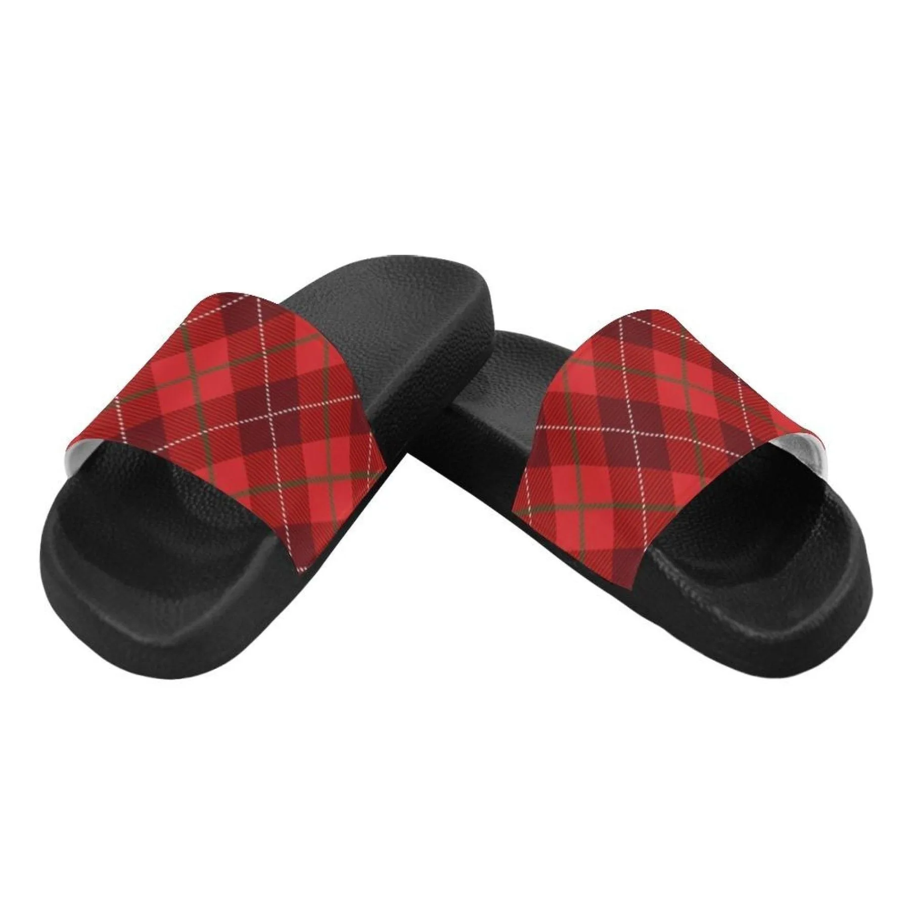 Flip-Flop Sandals, Womens Red Tartan Style Womens Slides