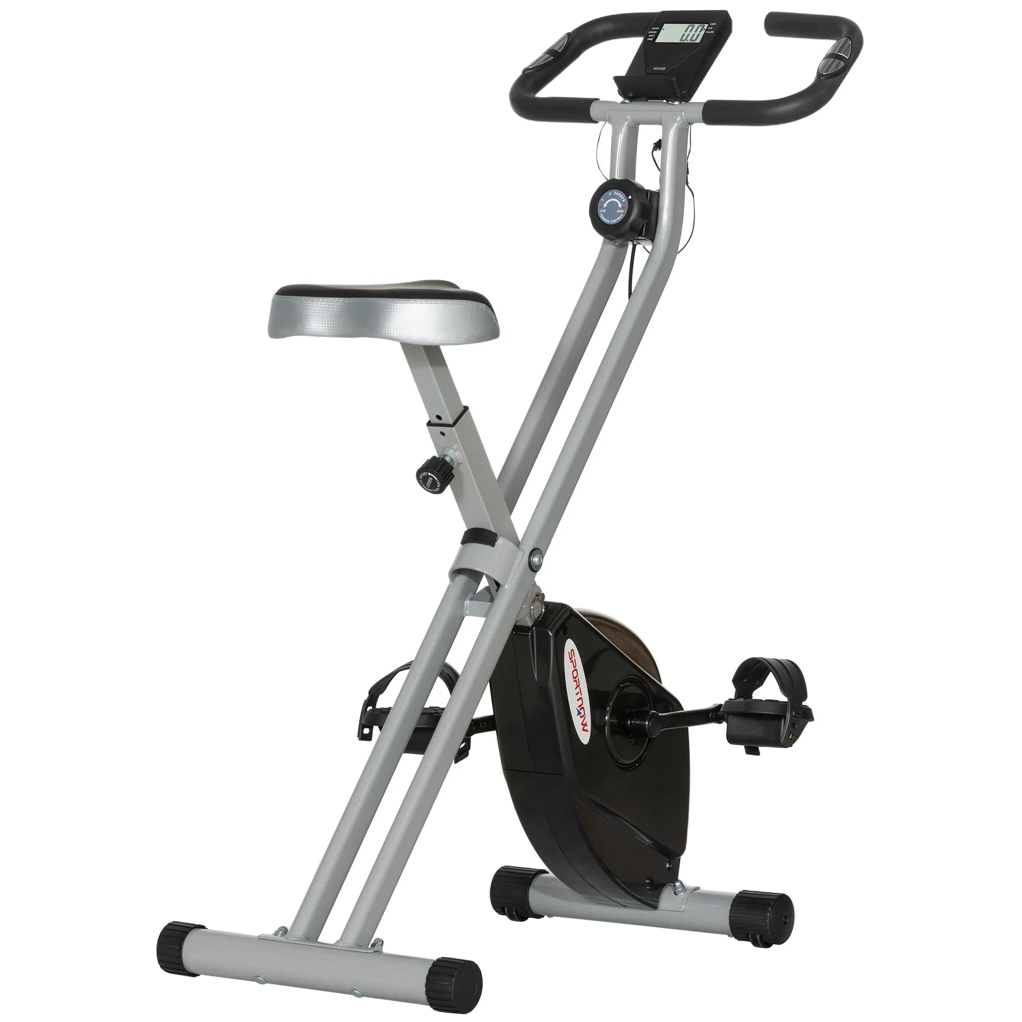 Folding Exercise Bike with Heart-Rate Sensor for Home Use, Black/Grey