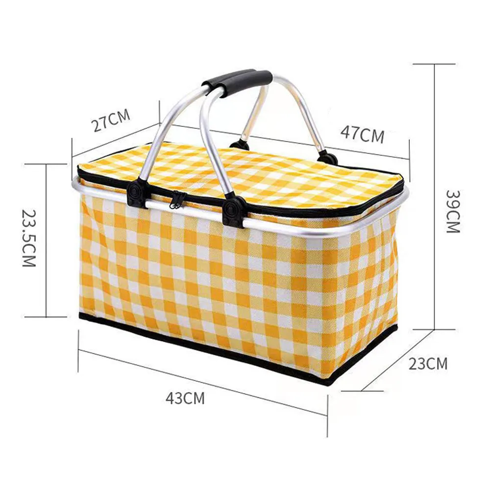 Fully Insulated Collapsible Portable Picnic Basket - Red Grid