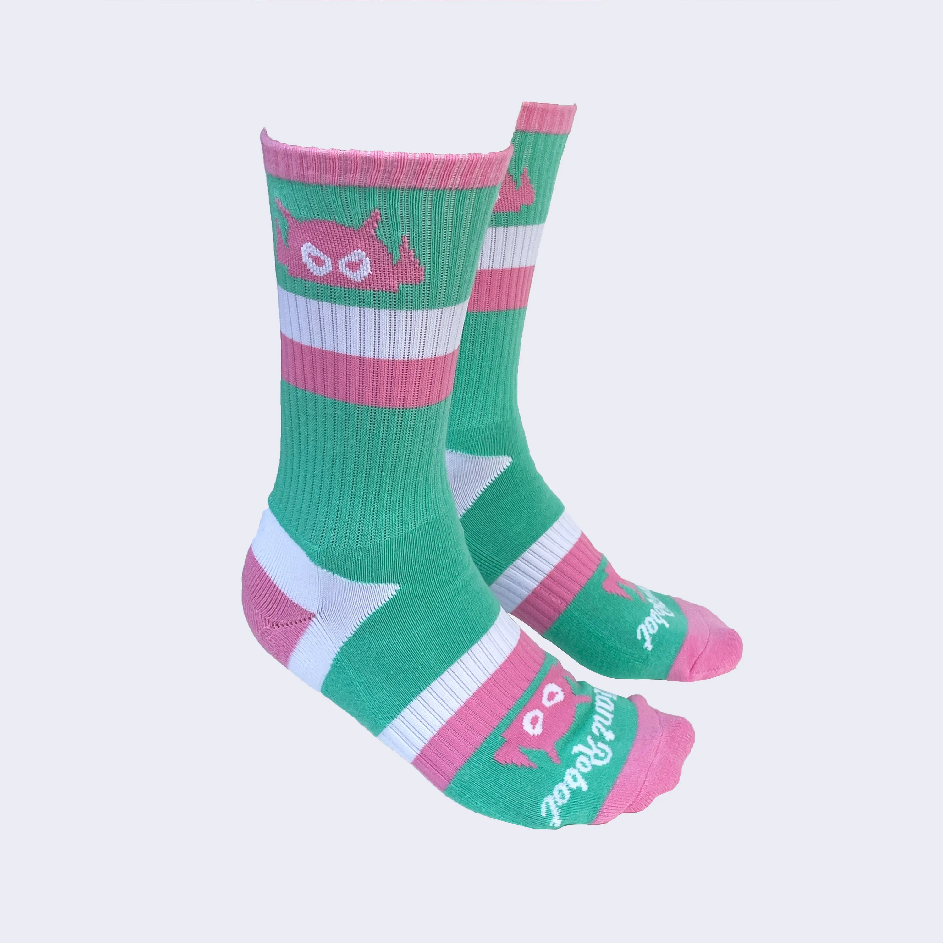 Giant Robot - Big Boss Robot Socks - Mint, Pink and White Stripes