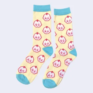 Giant Robot - Kewpie Socks (All Over Pattern - Cream w/ Blue Accent)