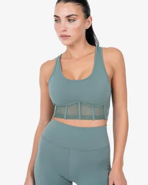 Glide Active Mesh Corset Bra Forest Green