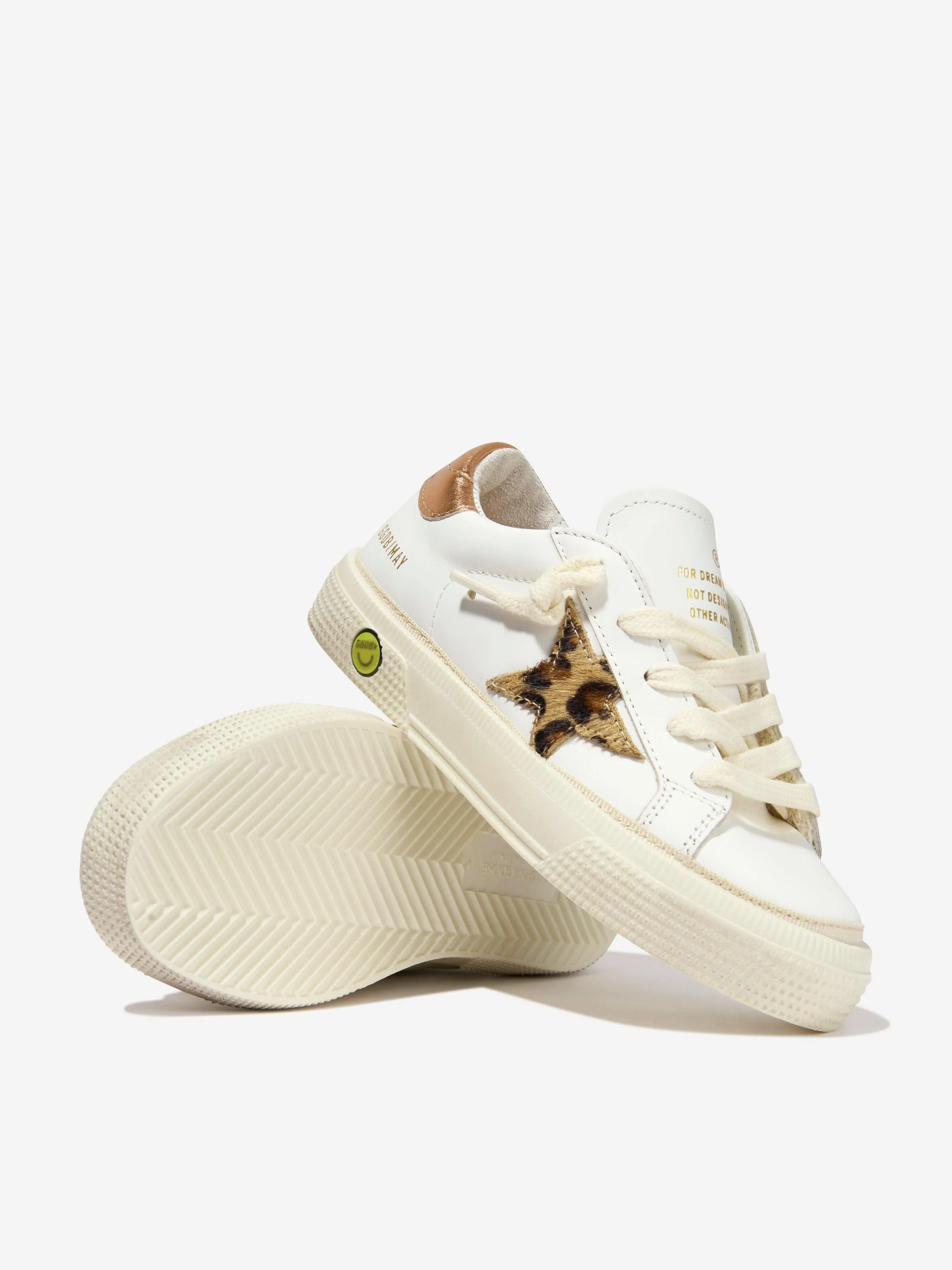 Golden Goose Kids May Leather Leopard Horsy Star Trainers