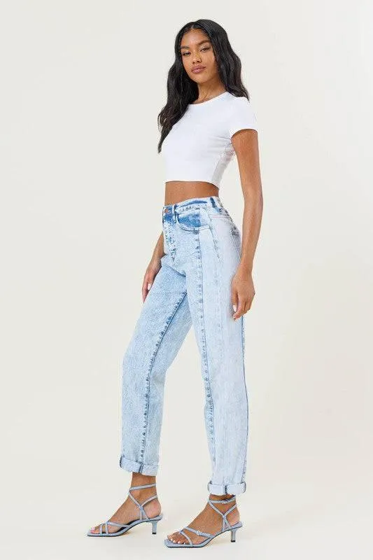 High rise color block boyfriend jeans