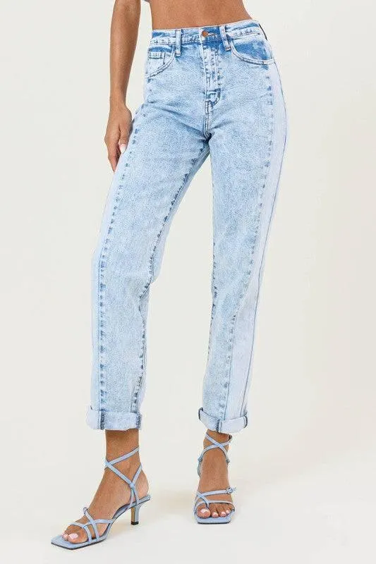 High rise color block boyfriend jeans