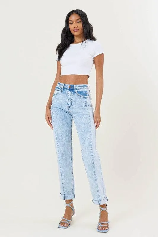 High rise color block boyfriend jeans