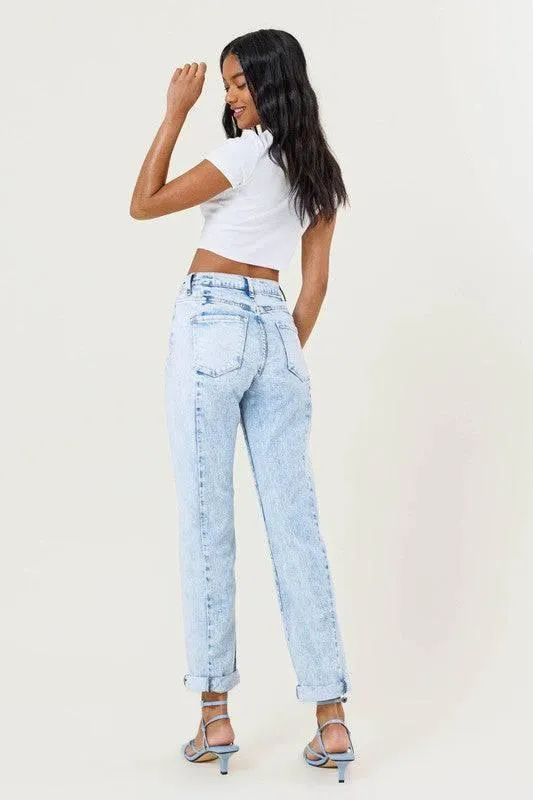 High rise color block boyfriend jeans