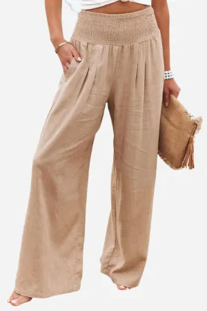 High-Waist Cotton Linen Palazzo Pants