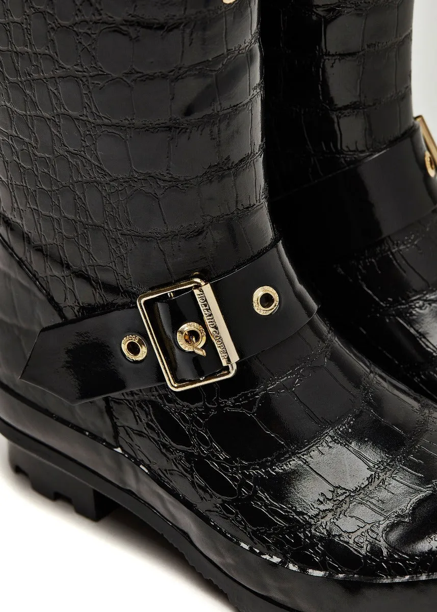 Holland Cooper Zip Chelsea Wellington in Black Croc