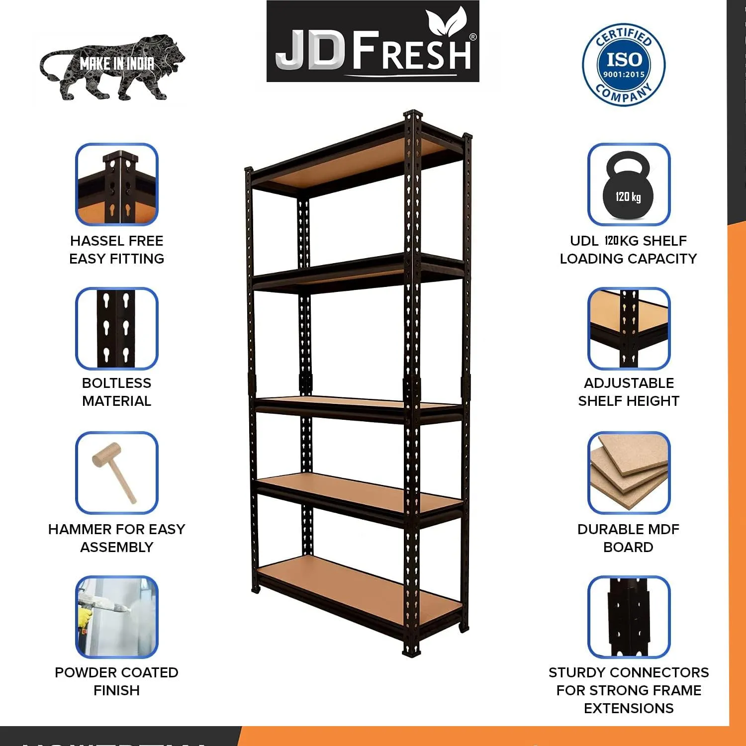 JD FRESH 5 Tier Shelf Iron Rack for Storage, Metal Rack Shelves for Storage, Foldable Steel Shelf Rack for Storage Multipurpose, Storage Rack, Metal Racks and Shelves-5 Rack