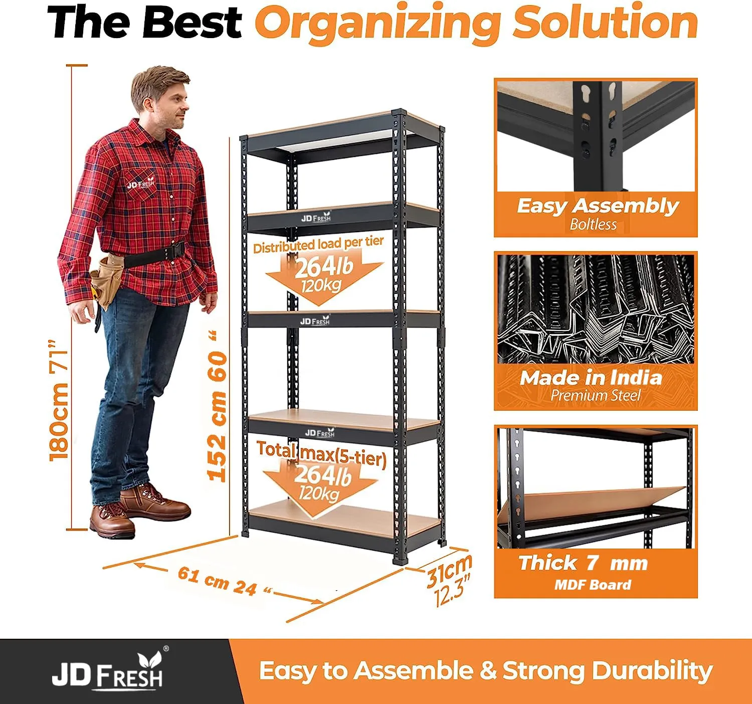 JD FRESH 5 Tier Shelf Iron Rack for Storage, Metal Rack Shelves for Storage, Foldable Steel Shelf Rack for Storage Multipurpose, Storage Rack, Metal Racks and Shelves-5 Rack