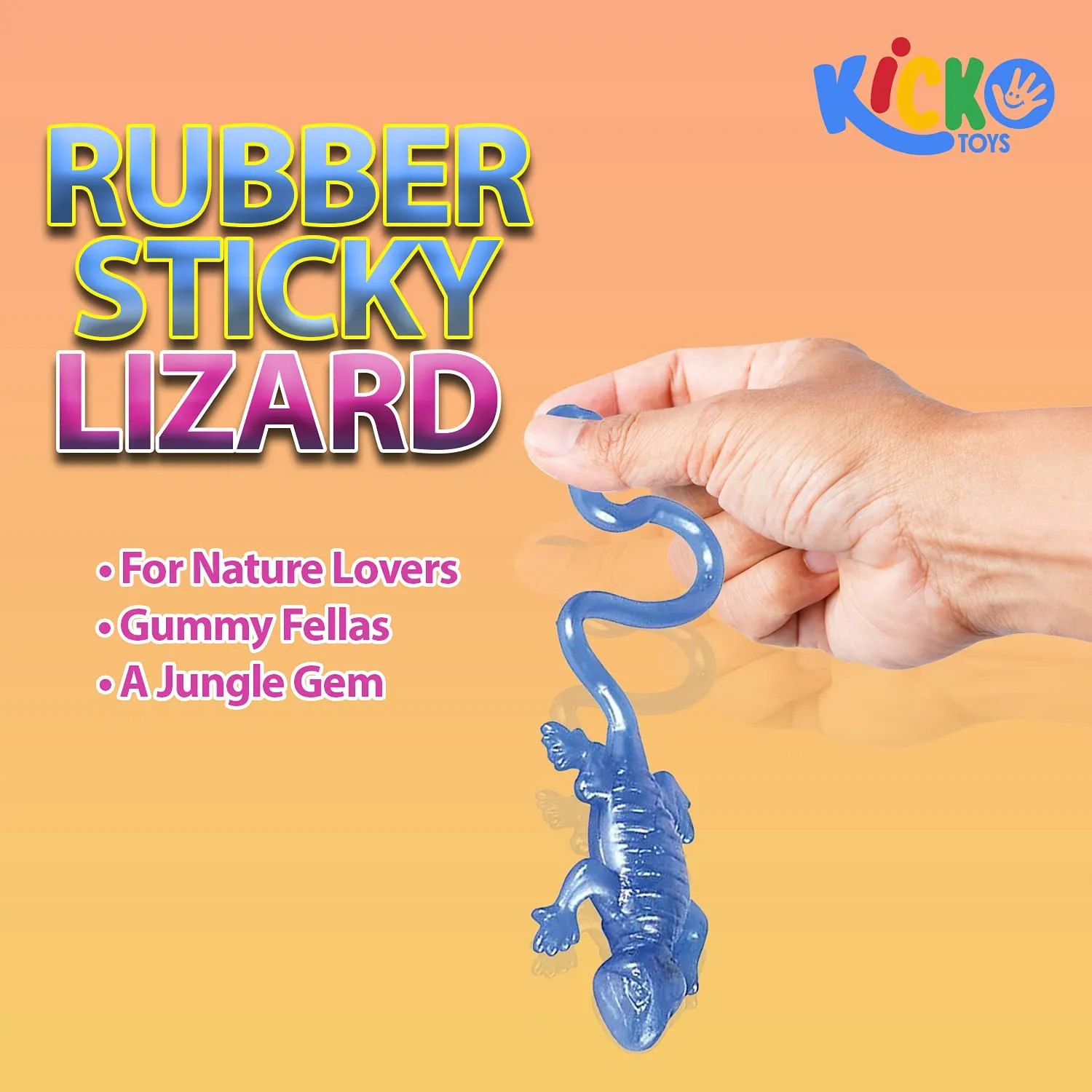 Kicko Rubber Sticky Lizard - 12 Pack - Stretches Up To 4 FT - Assorted Elastic Reptile