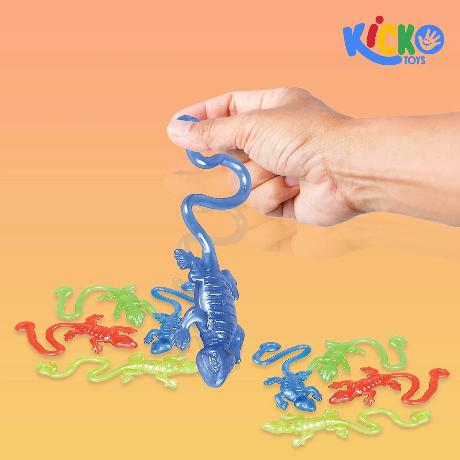 Kicko Rubber Sticky Lizard - 12 Pack - Stretches Up To 4 FT - Assorted Elastic Reptile