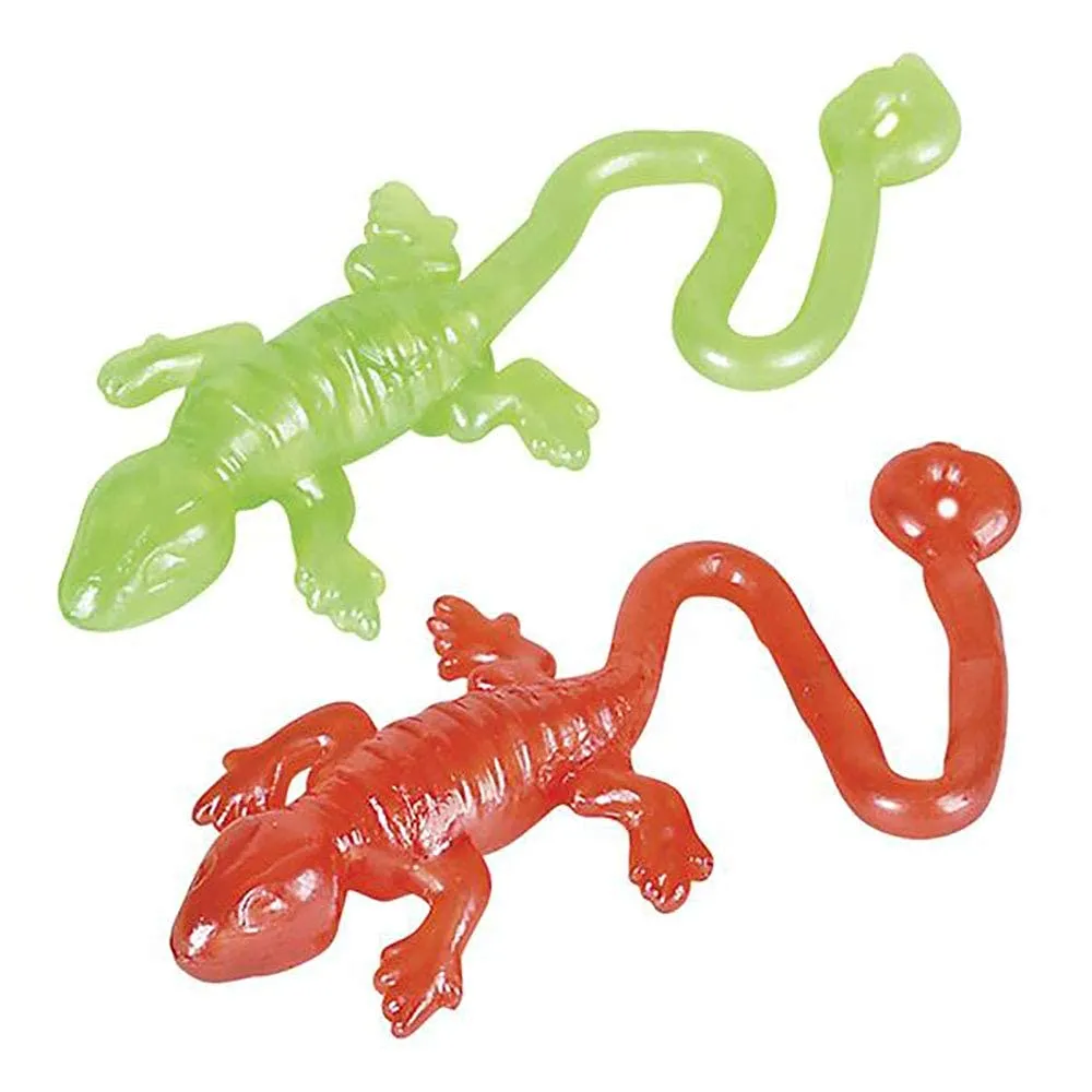 Kicko Rubber Sticky Lizard - 12 Pack - Stretches Up To 4 FT - Assorted Elastic Reptile