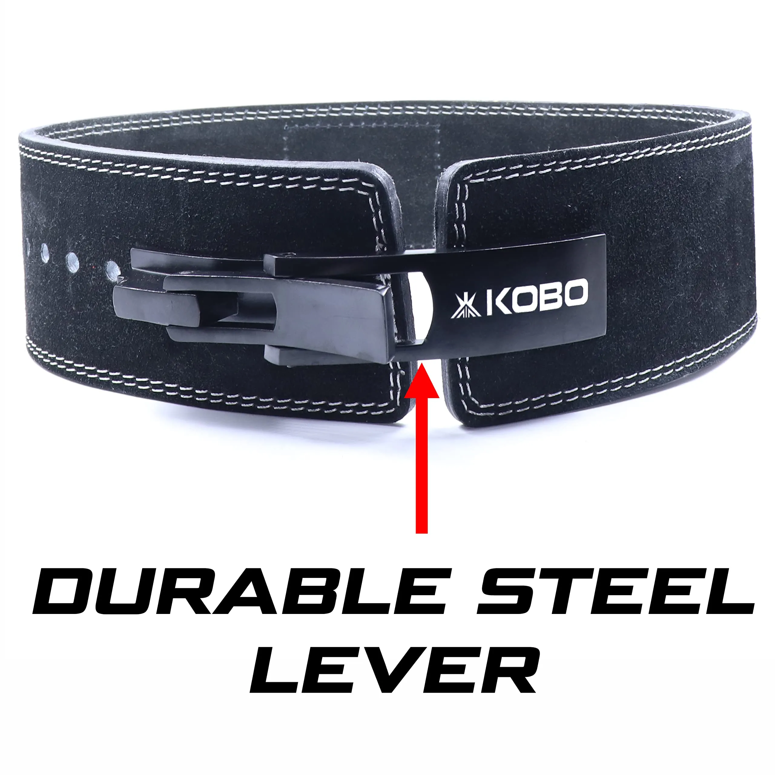 Kobo 10mm Lever Belt Weight Lifting Gym Fitness, Natural Genuine Leather 4” Wide Back Support, 9 Adjustable Holes, Powerlifting Bodybuilding Deadlift Squat Workout Strength Training, Men Women WTB-08