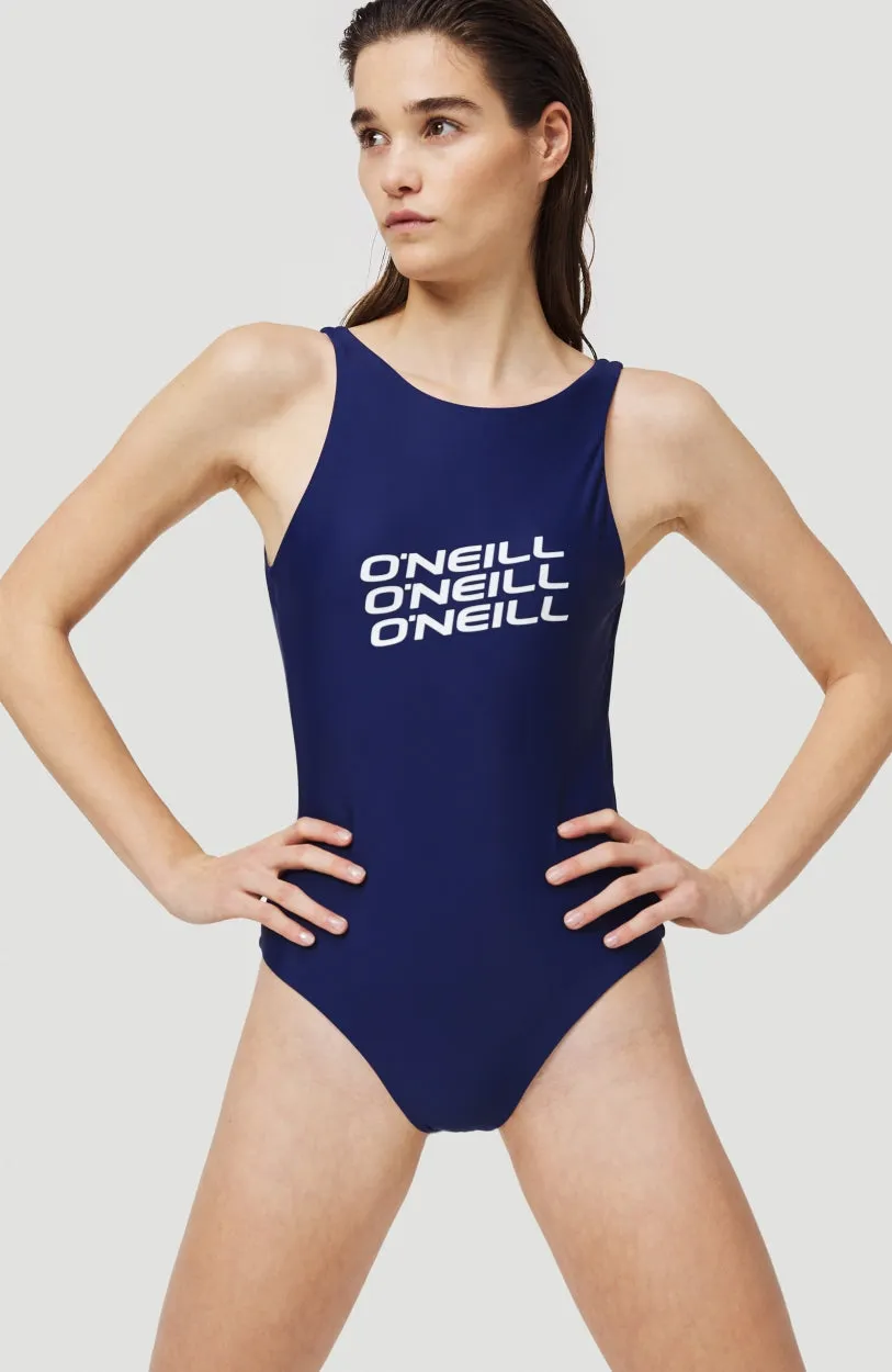 Logo High Neck Swimsuit | Blueberry