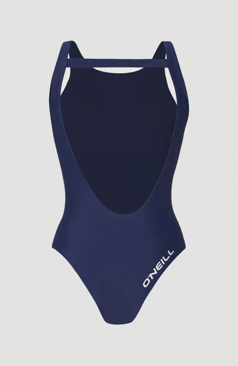 Logo High Neck Swimsuit | Blueberry