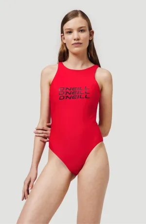 Logo High Neck Swimsuit | Paprika