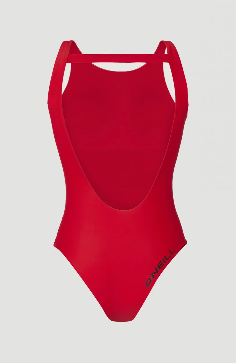 Logo High Neck Swimsuit | Paprika