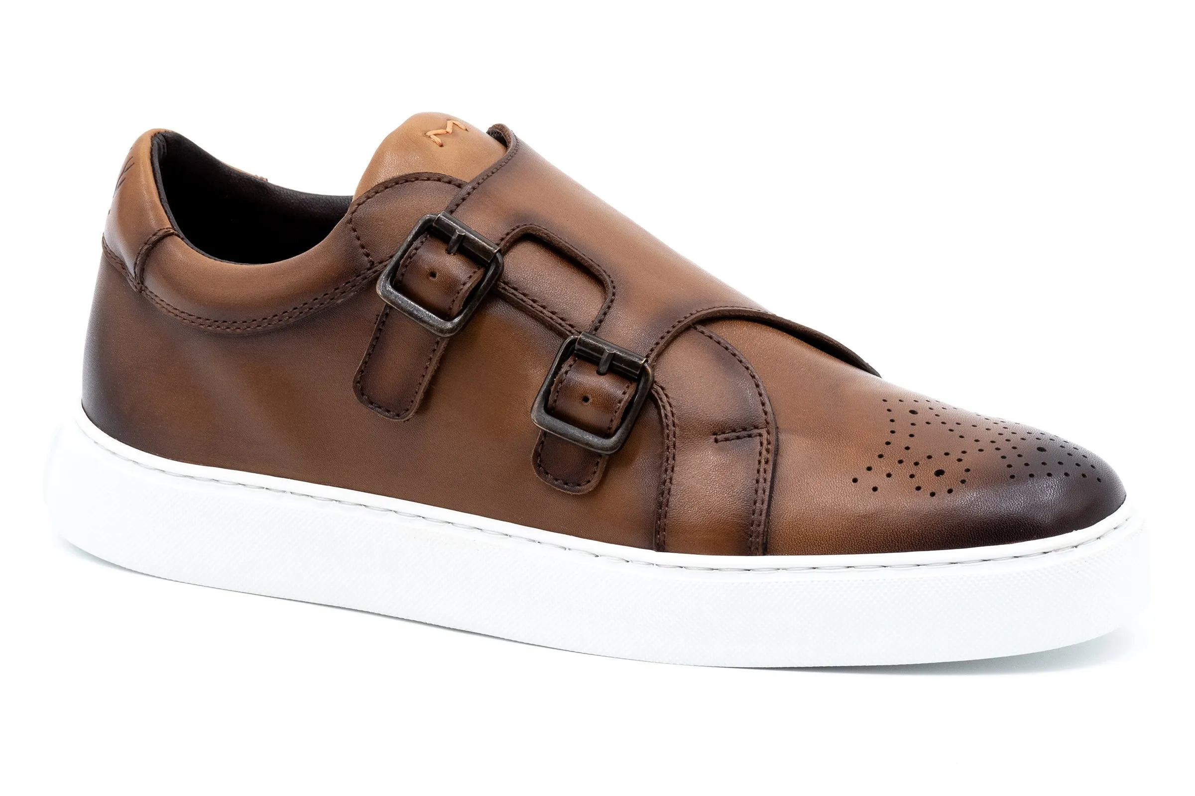 Lorenzo Calf Skin Double Monk Sneakers - Pecan