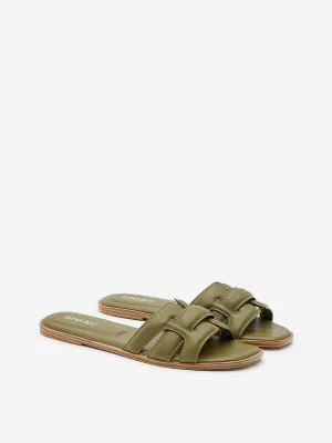 LUNA BLU Olive Multi-Strap Slides