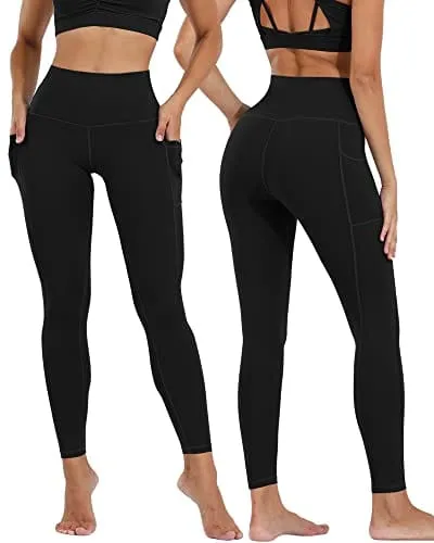 LZYVOO 3 Pack Leggings with Pockets for Women,High Waisted Workout Tummy Control Yoga Pants Black/Dgray/Bur