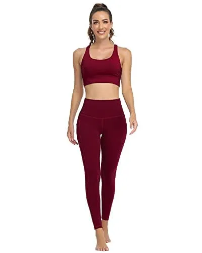 LZYVOO 3 Pack Leggings with Pockets for Women,High Waisted Workout Tummy Control Yoga Pants Black/Dgray/Bur