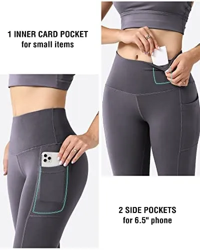 LZYVOO 3 Pack Leggings with Pockets for Women,High Waisted Workout Tummy Control Yoga Pants Black/Dgray/Bur