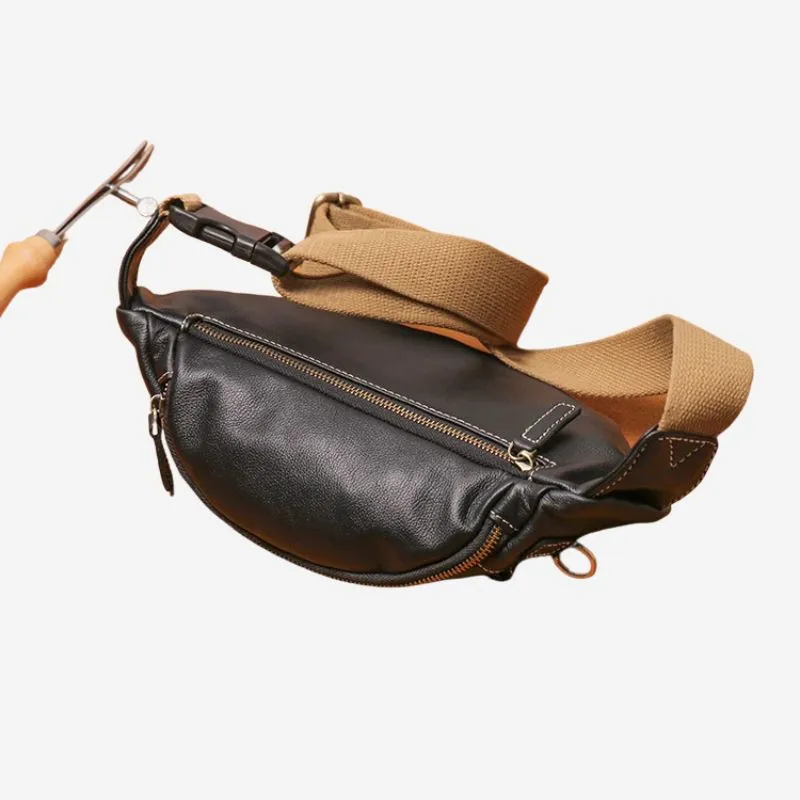 Men's Genuine Leather Chest Bag Outdoor Sports Waist Bag