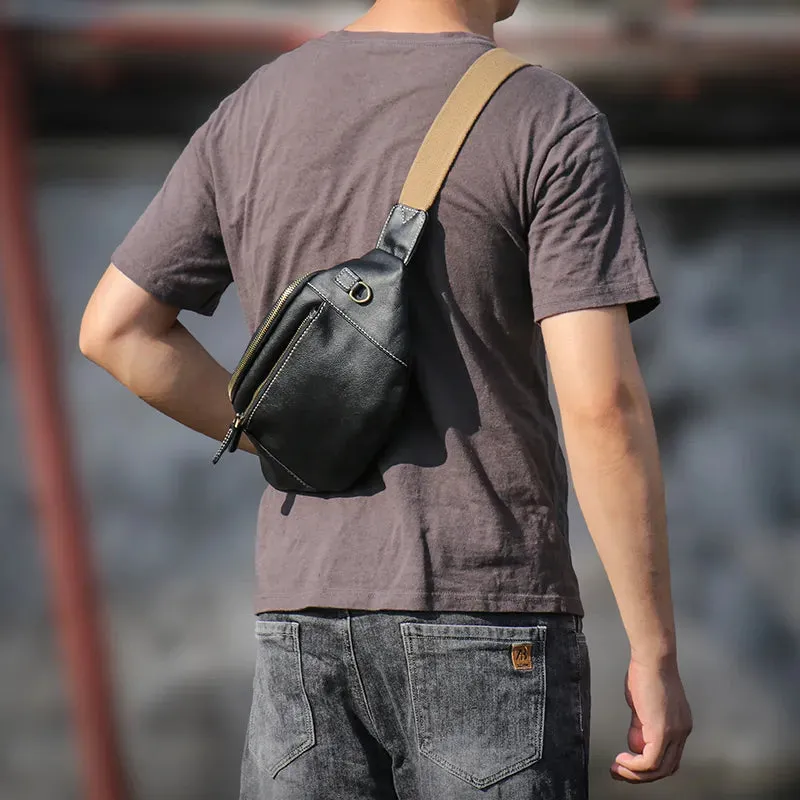 Men's Genuine Leather Chest Bag Outdoor Sports Waist Bag