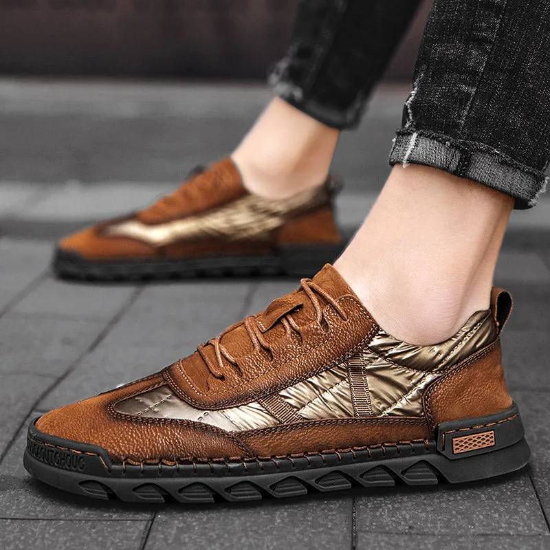 Men's Loafers Lace-Up Oxfords Leather Casual Flat Sneakers Shoes | 7057