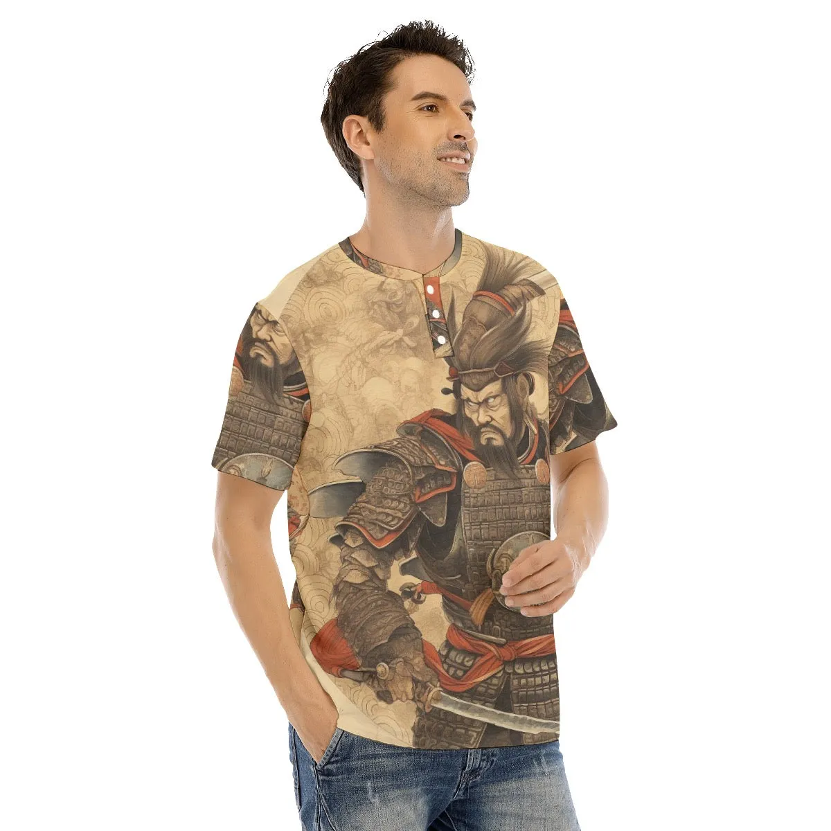 Men's Short Sleeve T-shirt With Button Closure #y117