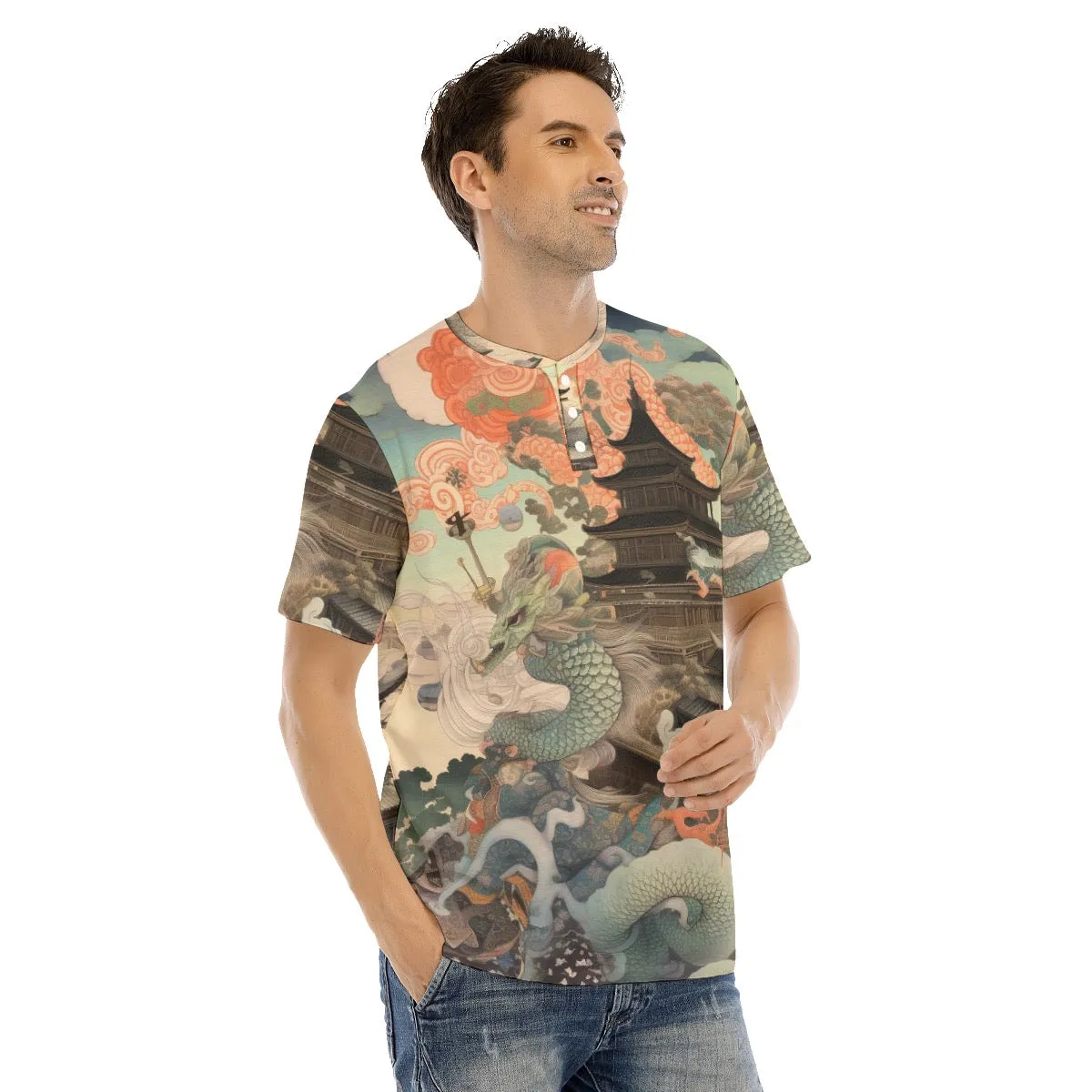 Men's Short Sleeve T-shirt With Button Closure # y119