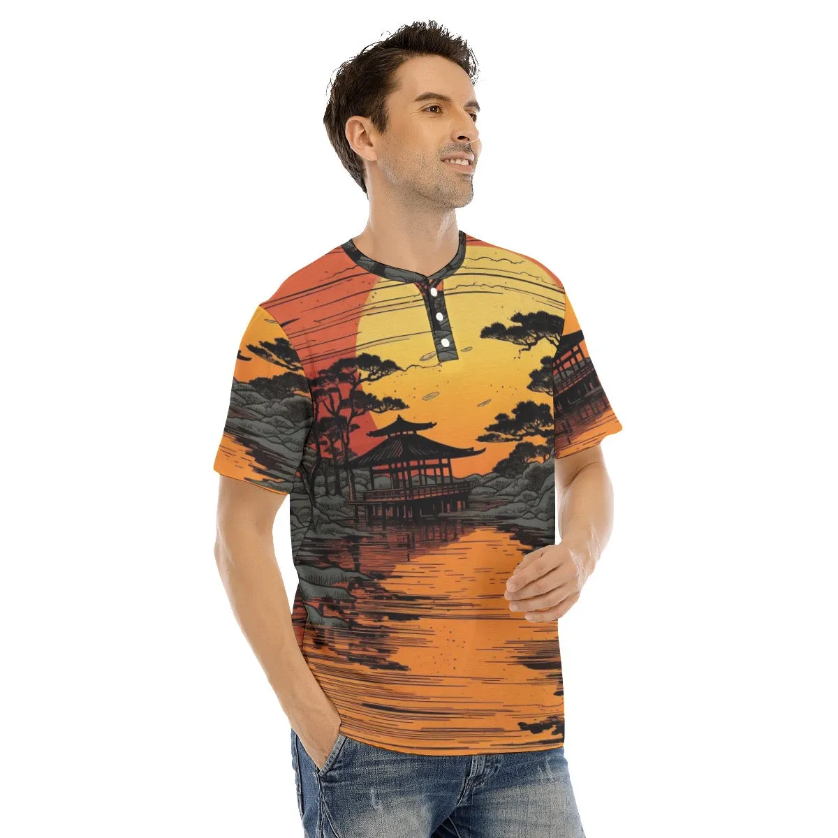 Men's Short Sleeve T-shirt With Button Closure #y120