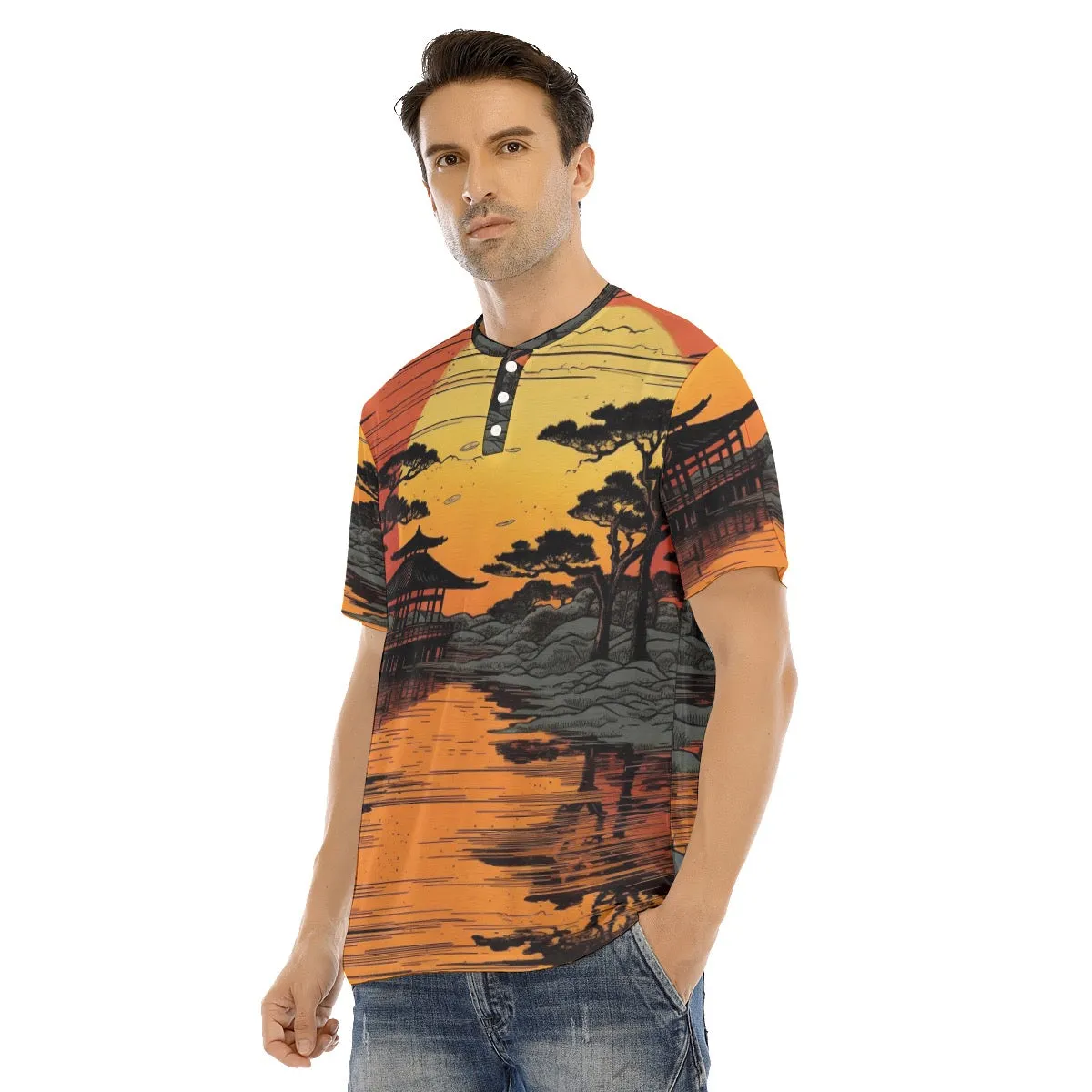 Men's Short Sleeve T-shirt With Button Closure #y120