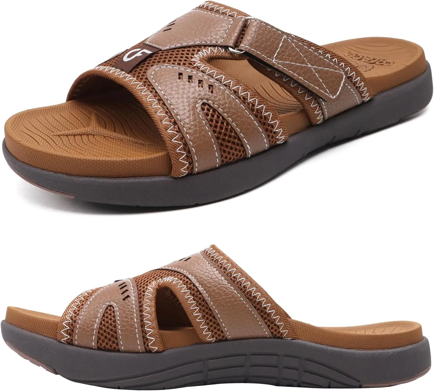 Men's Soft Cushion Dark Brown Arch Support Slip In Sandals