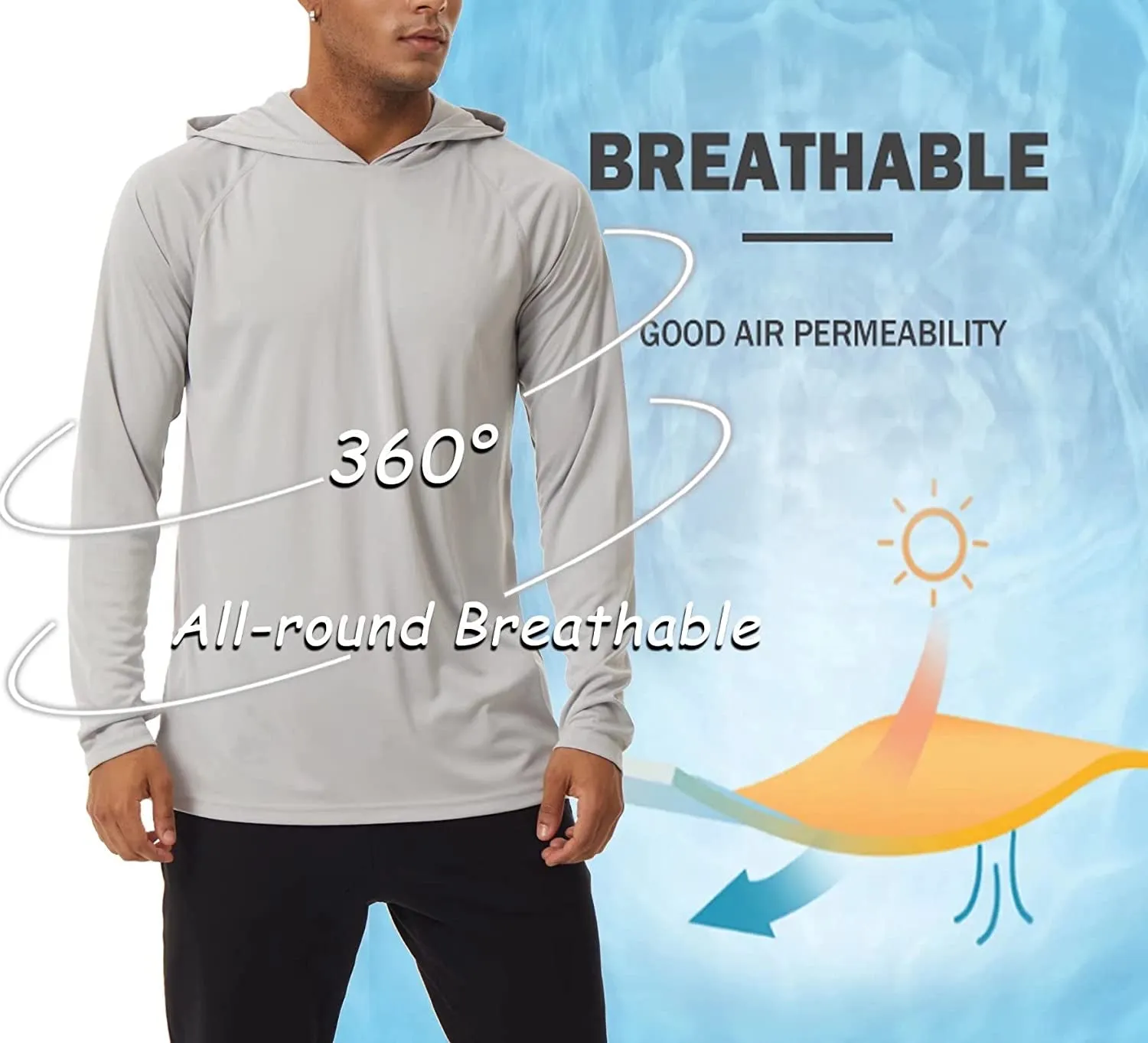 Men'S Sun Protection Long Sleeve T-Shirt UPF 50  Performance Running Shirts with Hood