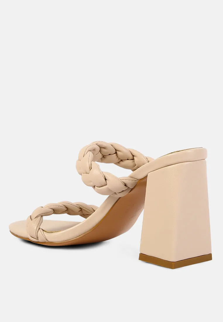 Mi Amor Braided Strap Triangular Block Heels Sandals