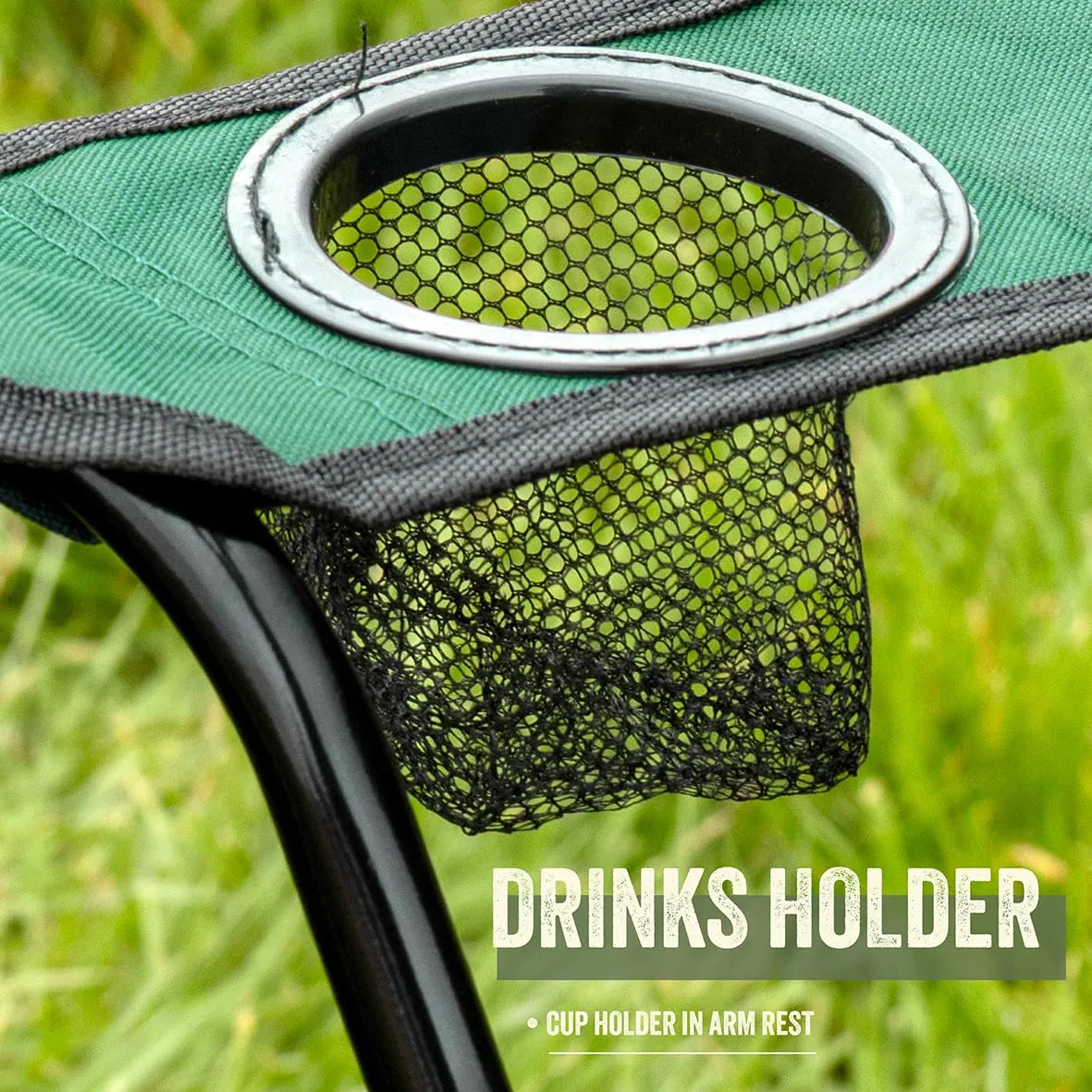 Milestone Camping 20389 Folding Camping Chair with Cup Holder & Storage Bag/Portable Travel Chair/Folds Flat to Store / H80 x W83 x D50cm / Green Colour