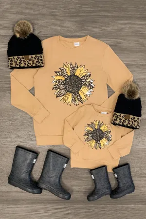 Mom & Me - Tan Leopard Sunflower Long Sleeve Top