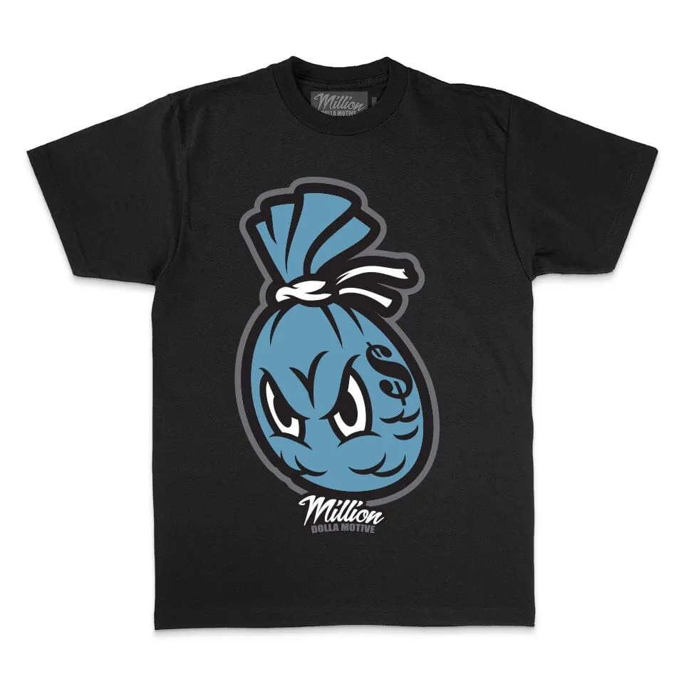 Money Bag - Chambray Blue on Black T-Shirt