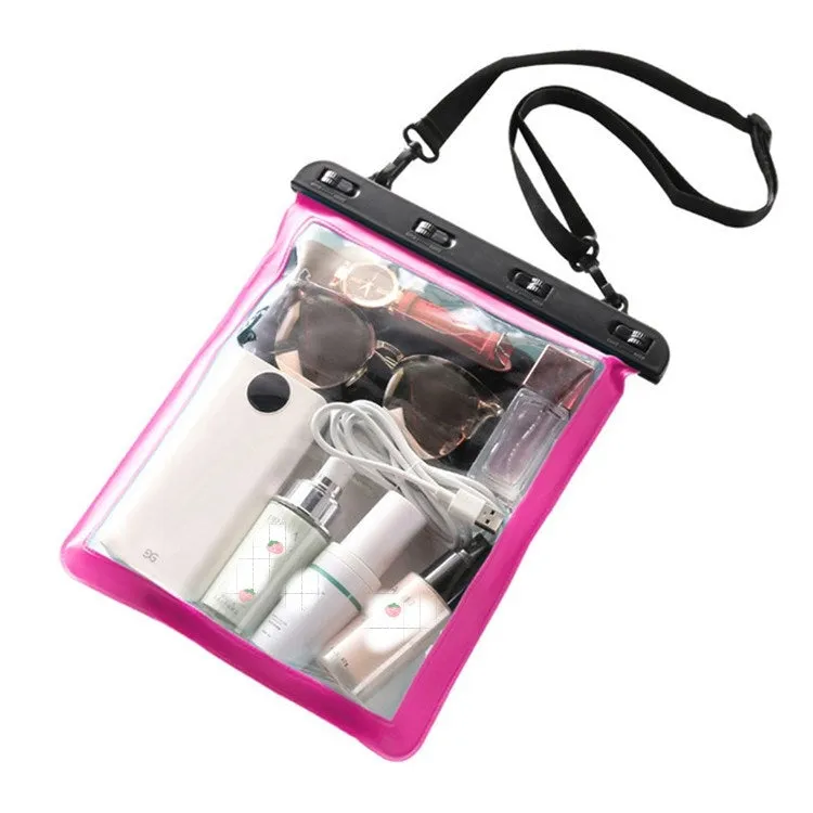 Multipurpose Single Shoulder Outdoor Transparent Waterproof Bag for Mobile Phone Small Objects(Rose Red)