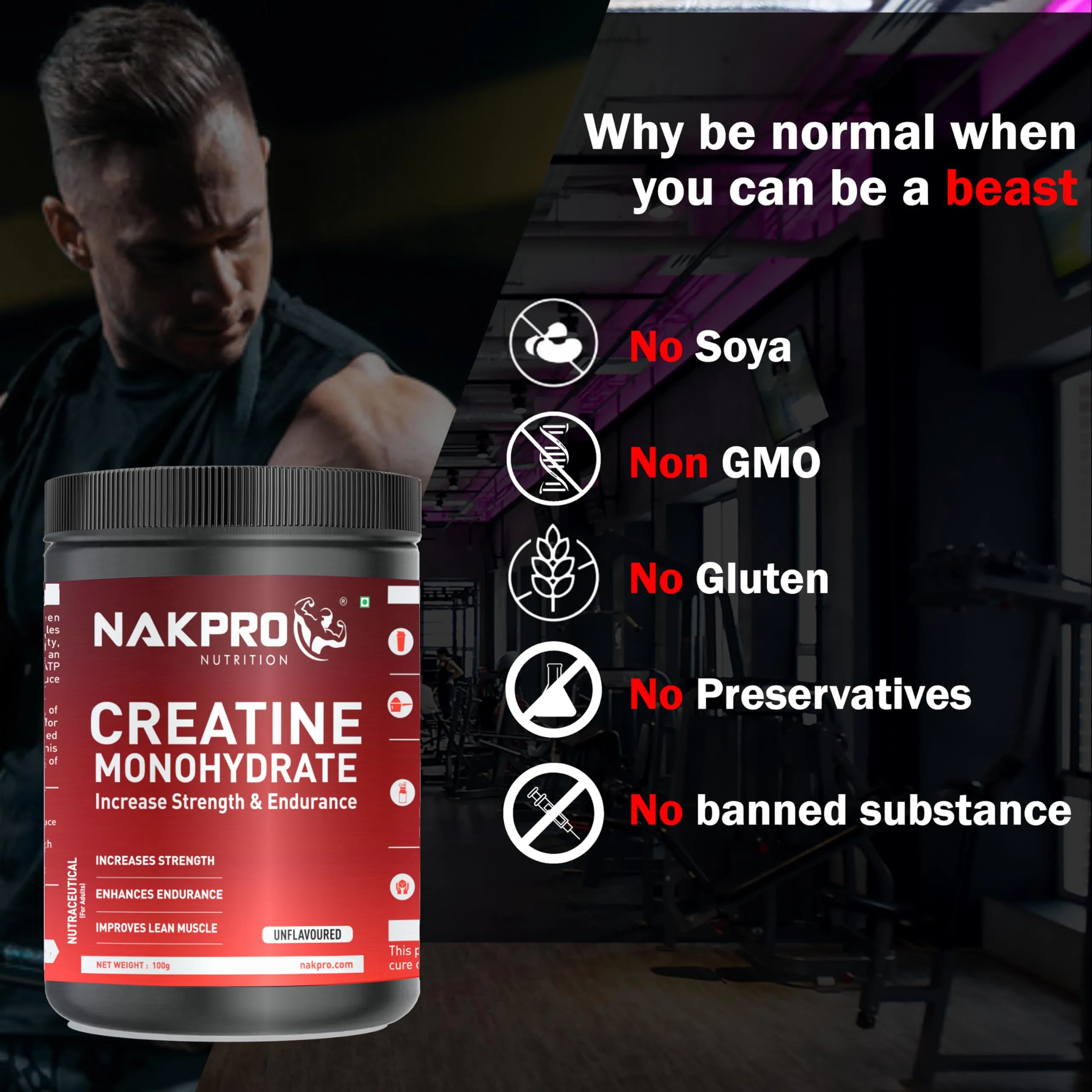 NAKPRO Micronized Creatine Monohydrate - JAR | Highest Grade, Fast Dissolving & Rapidly Absorbing Creatine helps Muscle Endurance & Recovery (100g, Unflavoured)