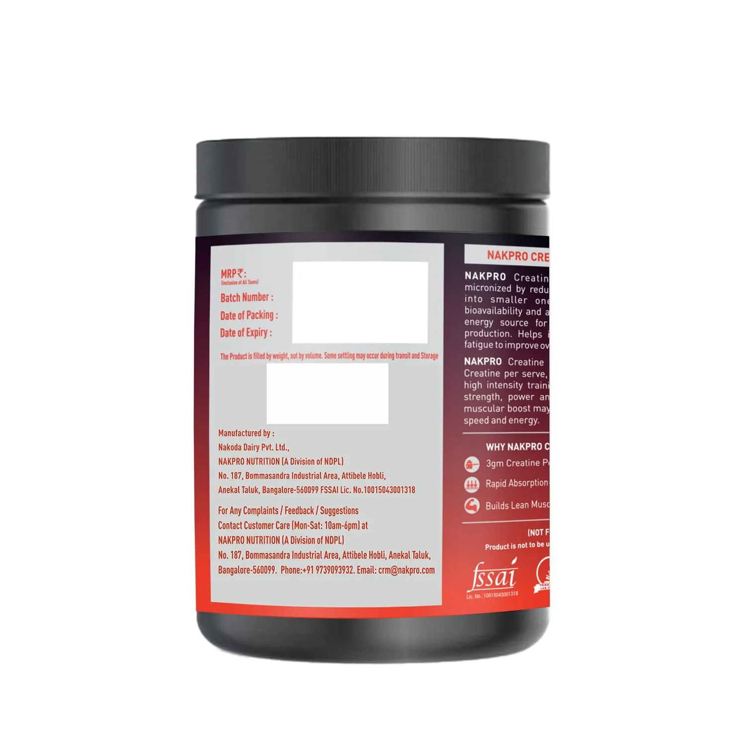 NAKPRO Micronized Creatine Monohydrate - JAR | Highest Grade, Fast Dissolving & Rapidly Absorbing Creatine helps Muscle Endurance & Recovery (100g, Unflavoured)