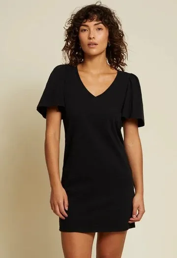 Nation LTD - Mallory Flutter Sleeve Dress in Jet Black