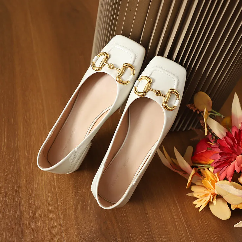 Nude Block Heels Closed Toe Women's Shoes Flat Shoes Autumn Women's Shoes