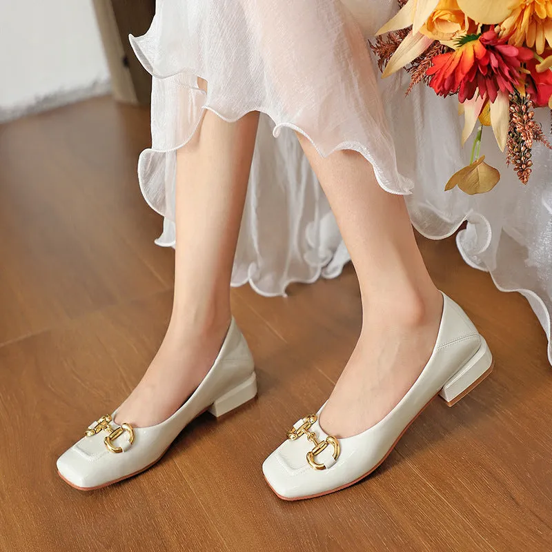 Nude Block Heels Closed Toe Women's Shoes Flat Shoes Autumn Women's Shoes