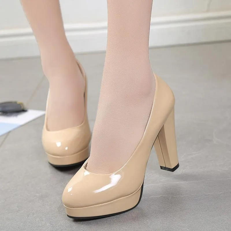 Nude Block Heels Women's Shoes Chunky Heel High Heels Wedding Shoes