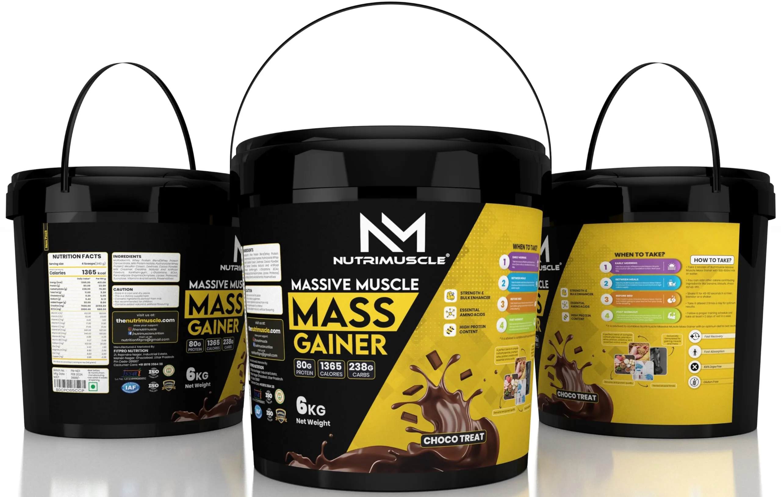 Nutrimuscle Massive Muscle Mass Gainer - 6kg - Choco Treat (Chocolate) Flavour for Muscle, Strength & Mass Gain- Contains, Creatine Complex Carbohydrates, Bcaa, Digestive Enzymes & Essential Vitamins & Minerals