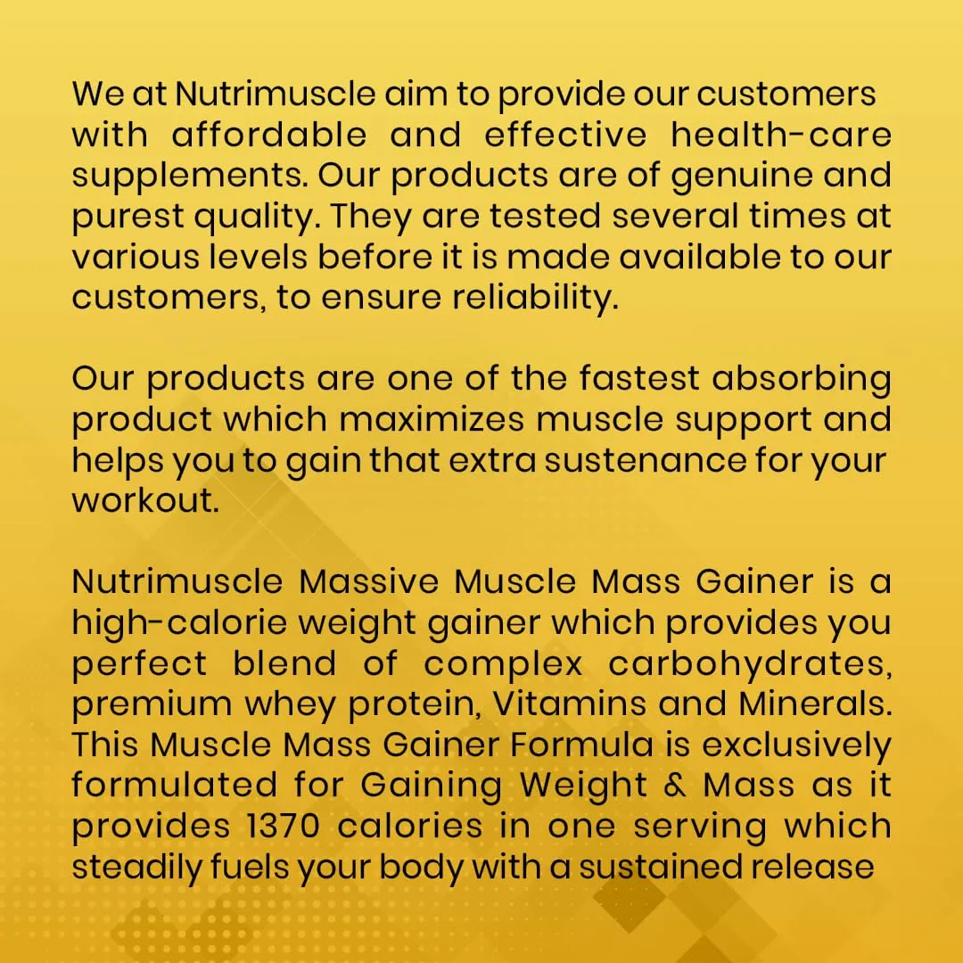 Nutrimuscle Massive Muscle Mass Gainer - 6kg - Choco Treat (Chocolate) Flavour for Muscle, Strength & Mass Gain- Contains, Creatine Complex Carbohydrates, Bcaa, Digestive Enzymes & Essential Vitamins & Minerals